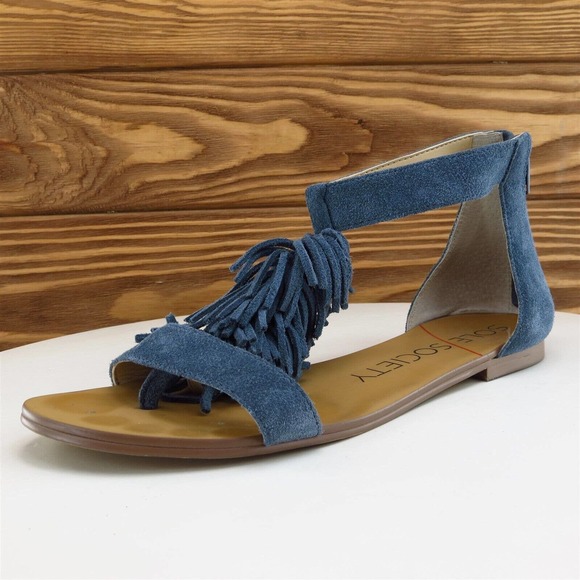 Sole Society Size‎ 6 Sandal T-Strap Blue Leather Women M - Picture 1 of 11